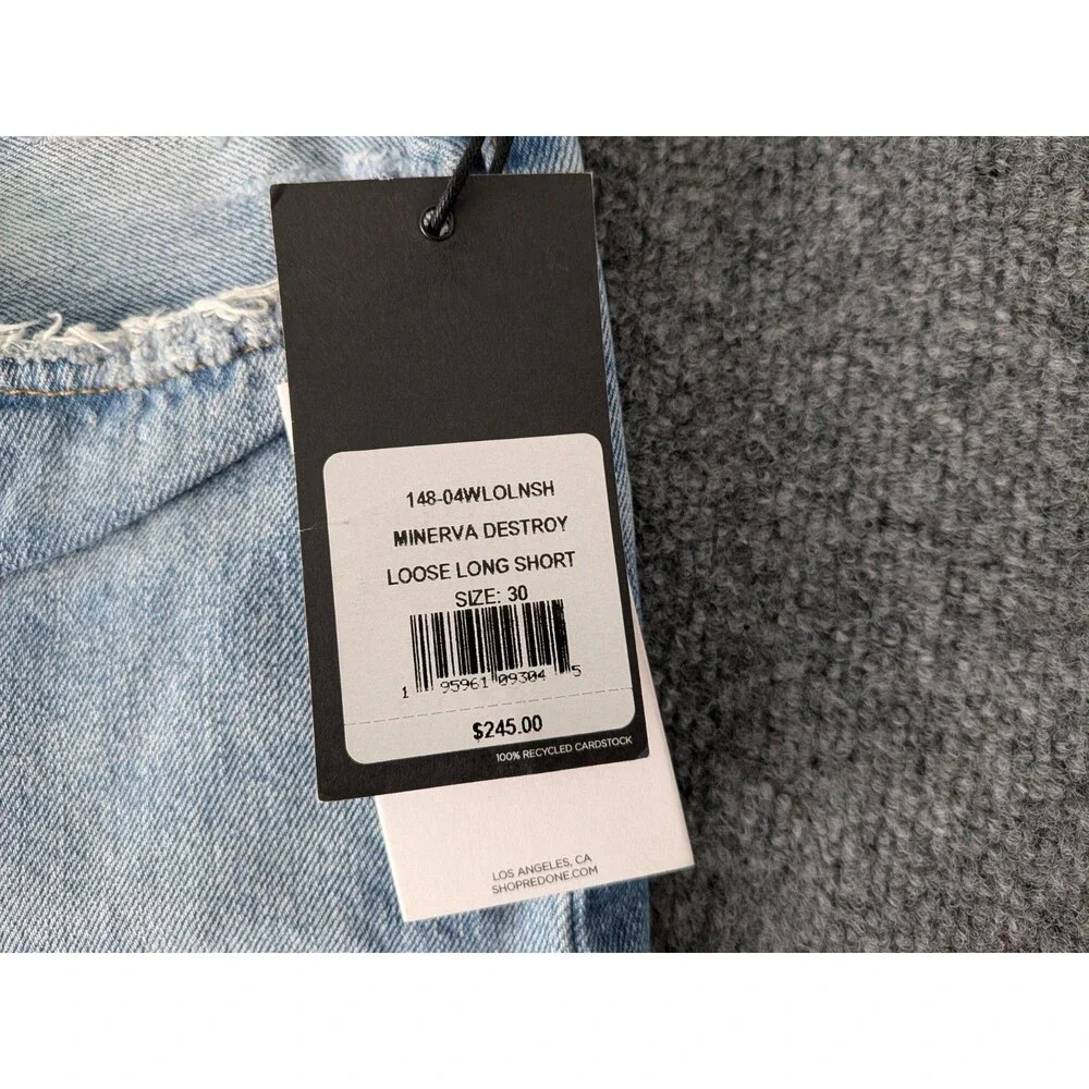 RE/DONE Loose Long Short Minerva Destroy Distress High Rise Denim Shorts 30 NWT